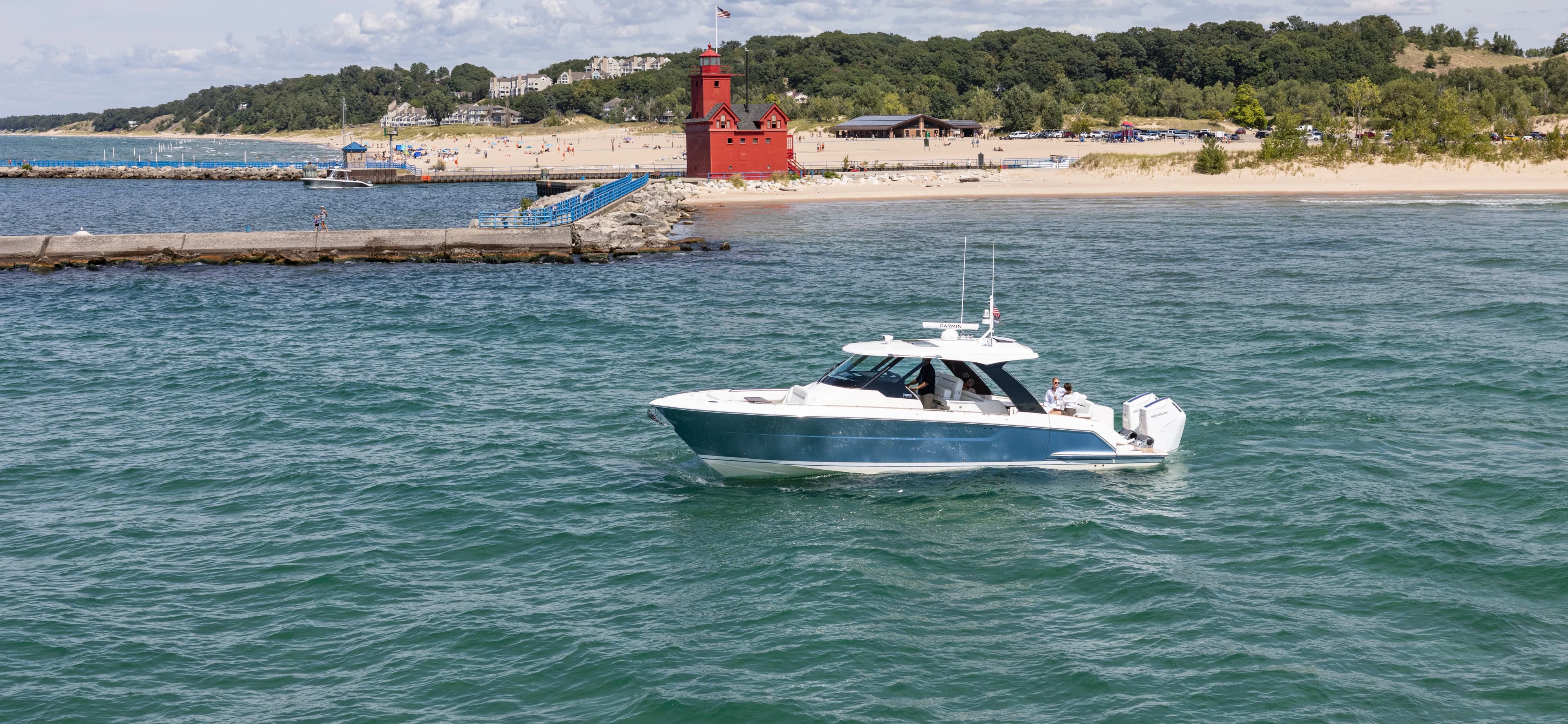 Tiara Yachts 39 LS with Big Red Lighthouse in Holland, Michigan